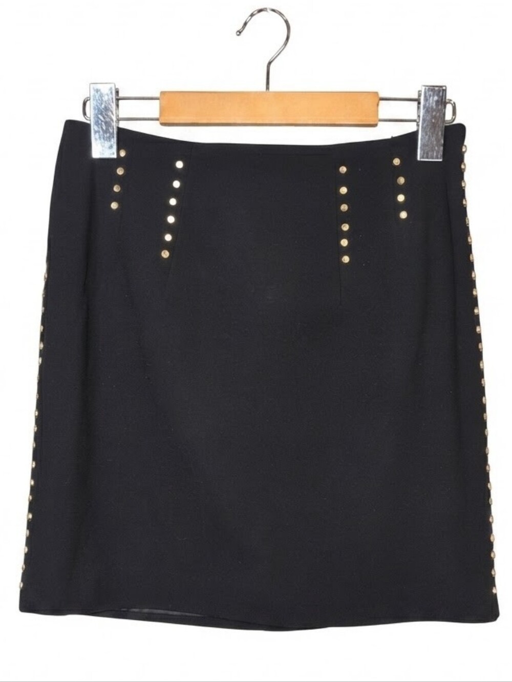 H&M Black Gold Studded Mini Skirt Womens Size 6 Lined Rocker Grunge Glam Edgy